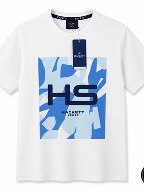 Hackett London Men’s White Graphic T-Shirt NWT | HS Sport Blue Logo Tee  Descrip